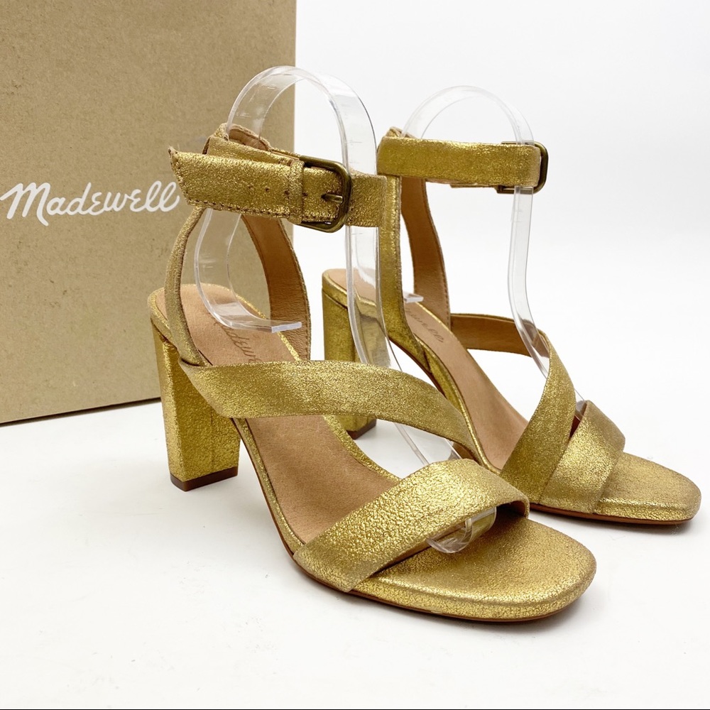 Madewell Liv Leather Heeled Occasion Sandals: Metallic Pyrite Gold